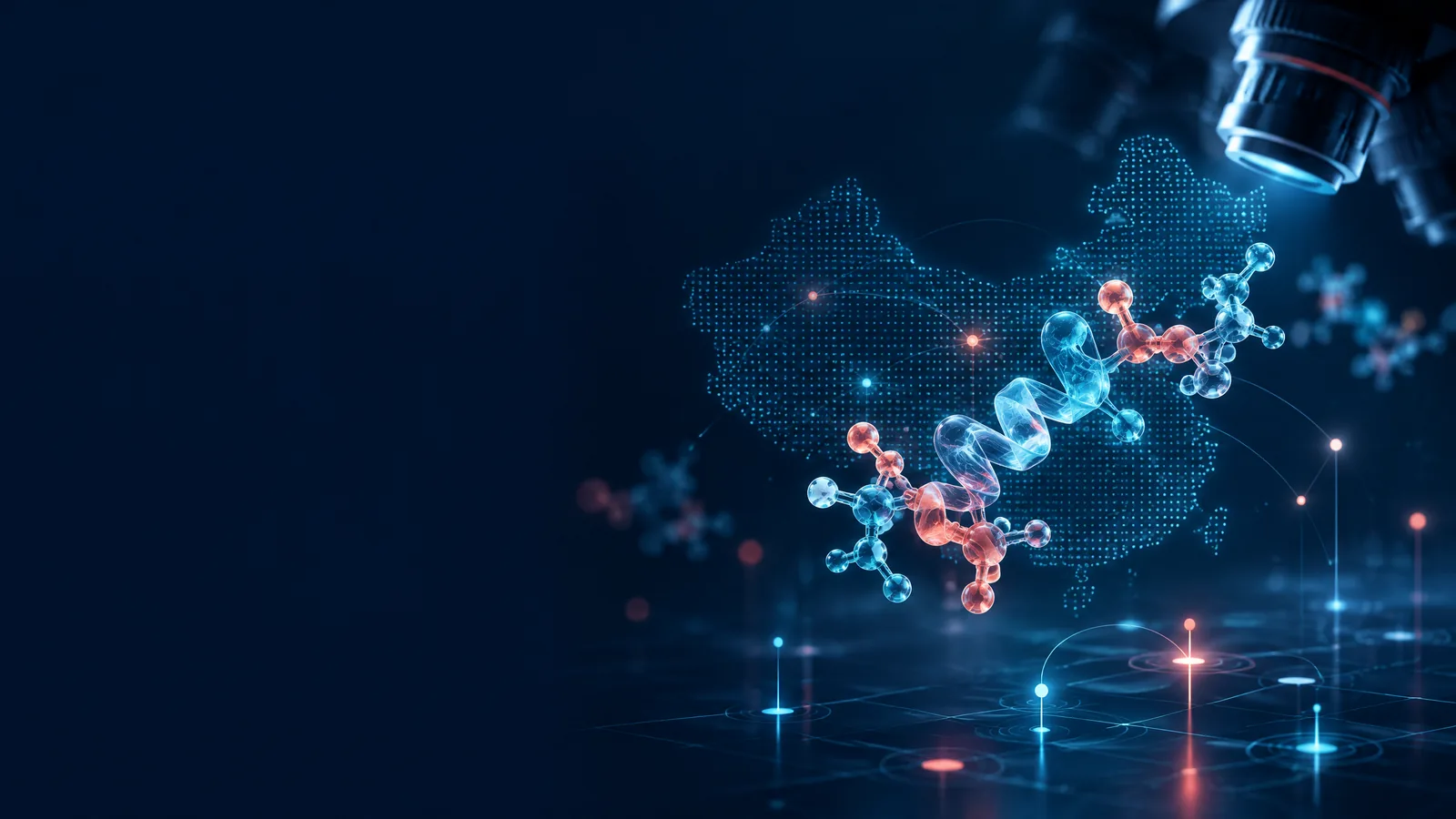 Abstract peptide molecular research and China map visualisation